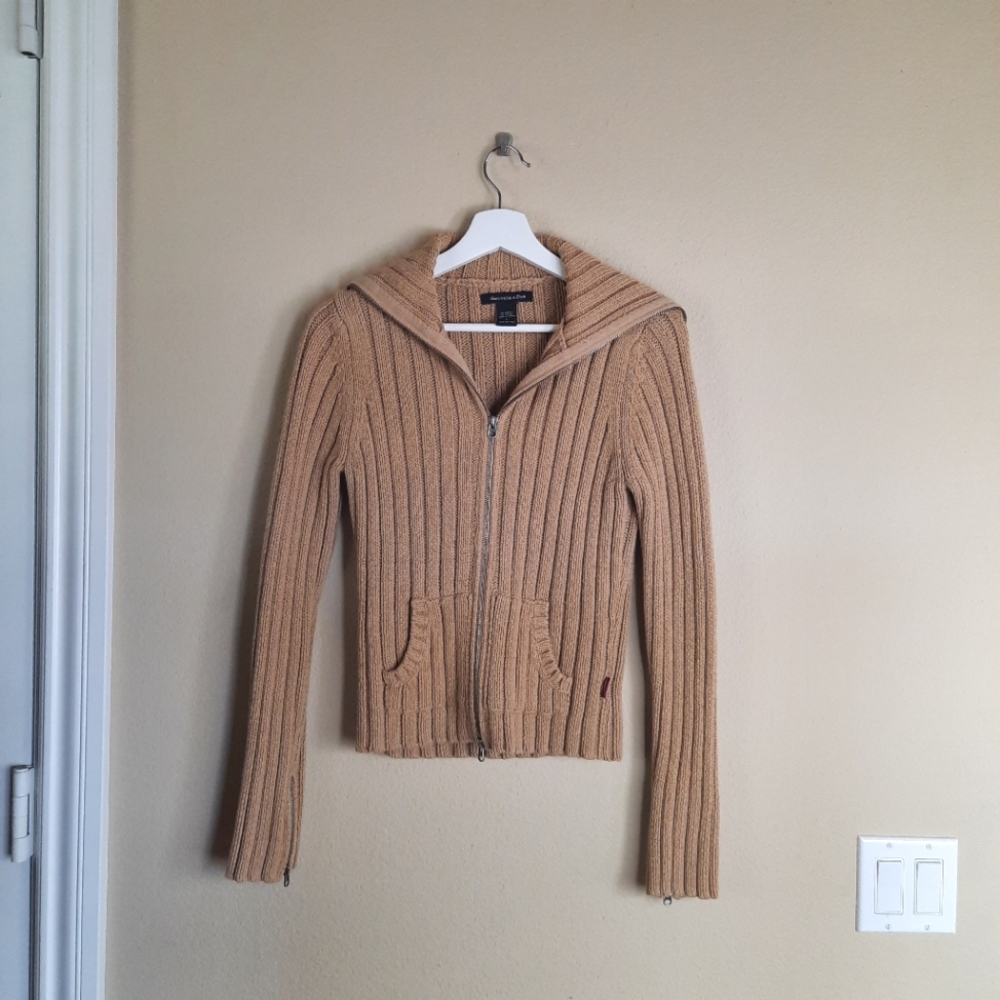 Y2k Vintage Retro Abercrombie & Fitch Ribbed Tan Cardigan Sweater